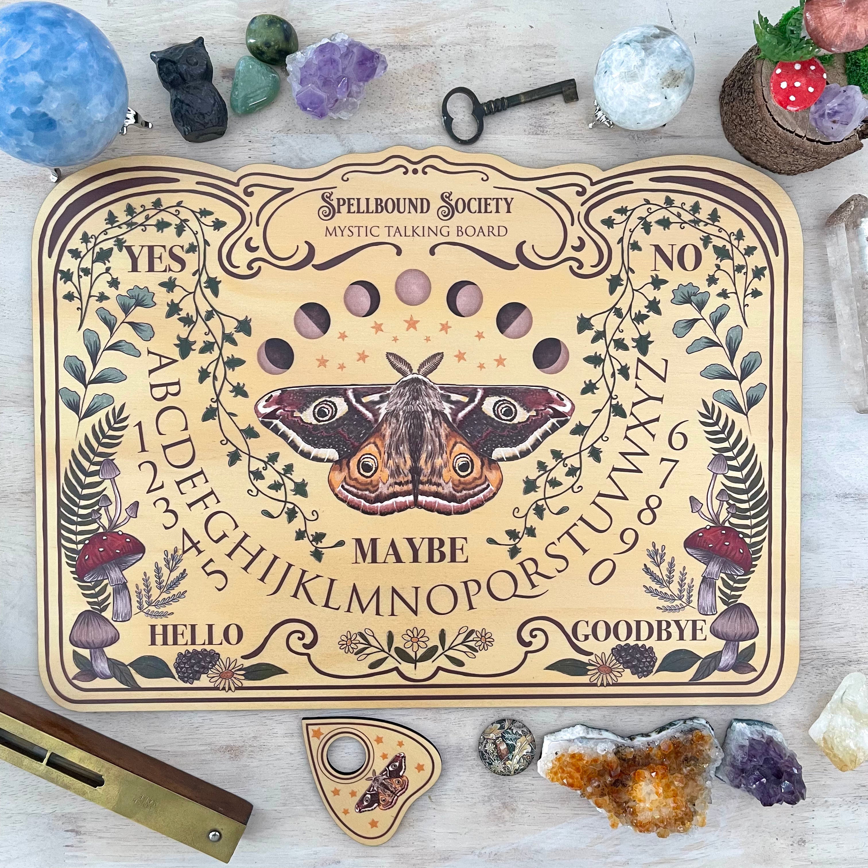 Moth and Mushroom Talking Board - dark wood// Woodland // fashion Divination Board// Ouija Spirit Board