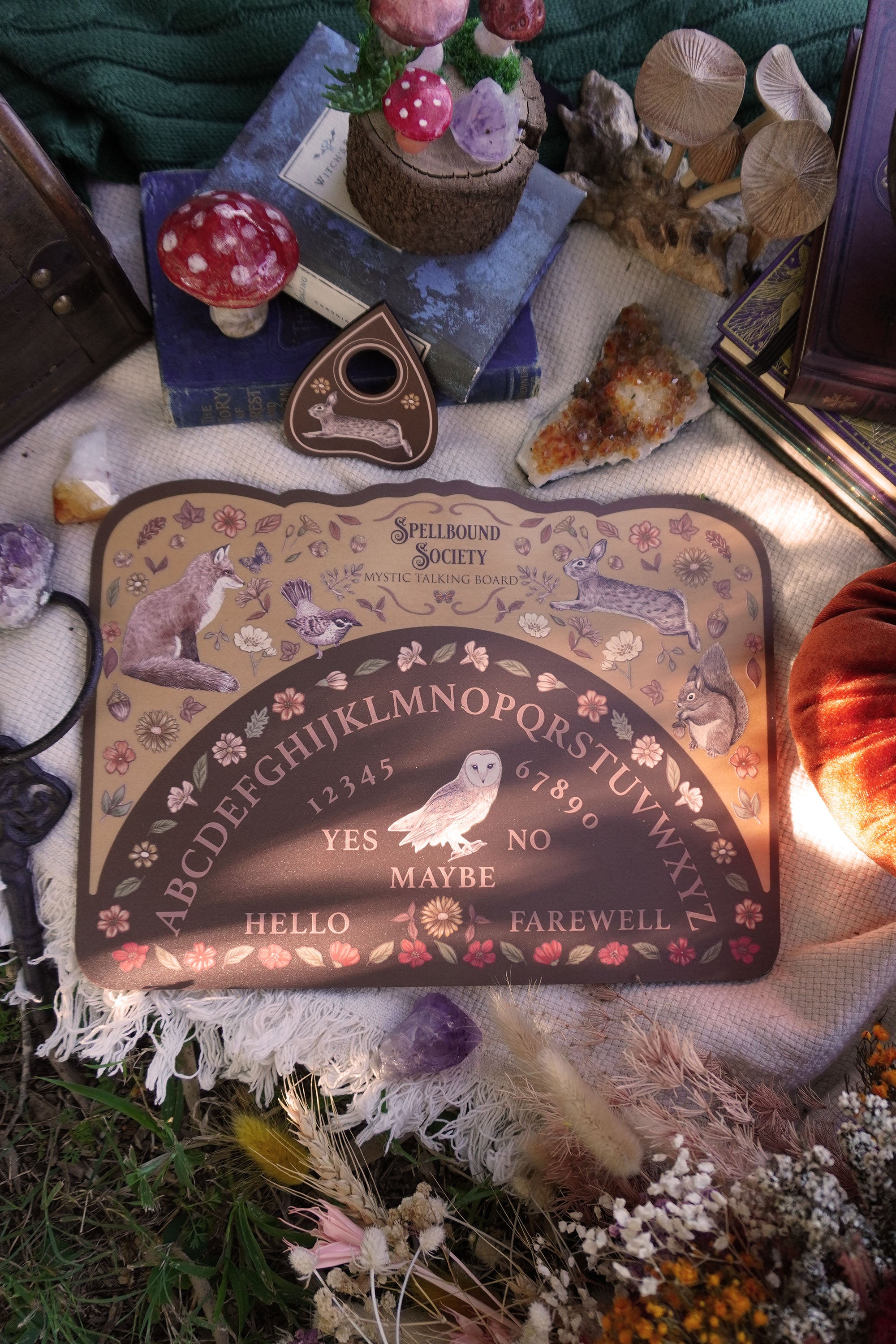 Moth and Mushroom Talking Board - light wood// Woodland // Divination Board// buy Ouija Spirit Board