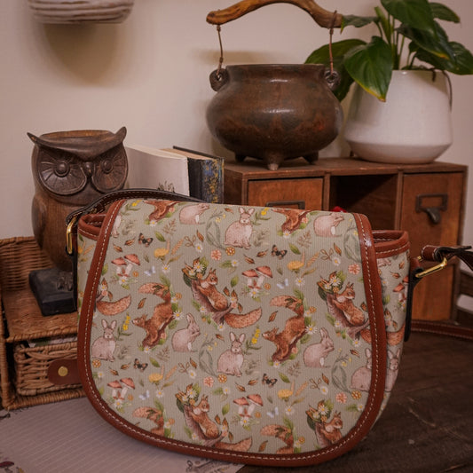 Rabbits and Squirrels - Light Green Background - Saddle Bag