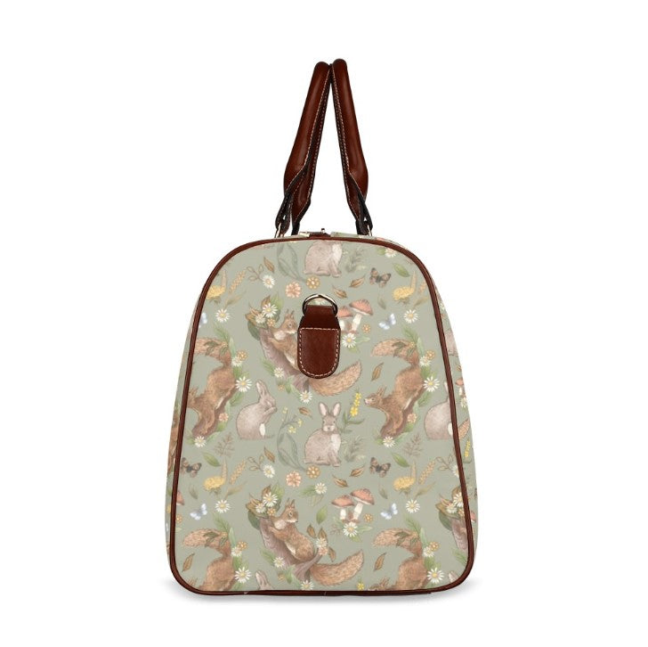 Rabbits and Squirrels - Light Green Background - Waterproof Travel Bag